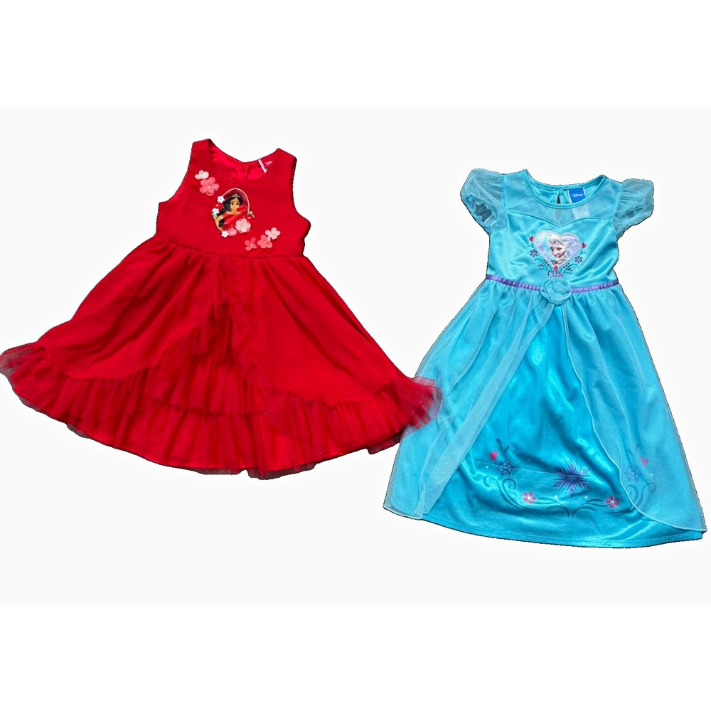 Disney Girls Lot of 2 Dresses Size 4T Red Elena Avalon Blue Elsa Frozen Tulle